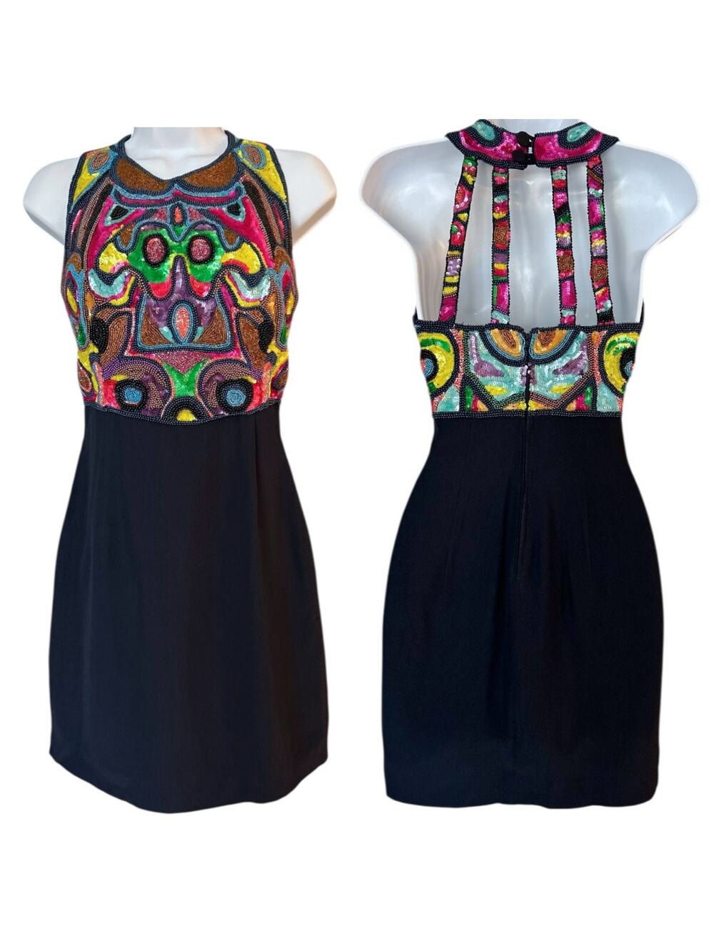 Mara Hoffman VTG Beaded Halter Bodice Mini Dress Women's 42/ US6 Cocktail Party